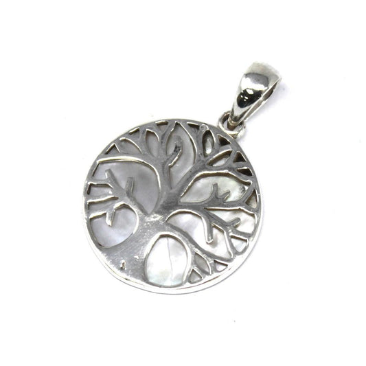 Tree of Life Silver Pendant 22mm - Mother of Pearl