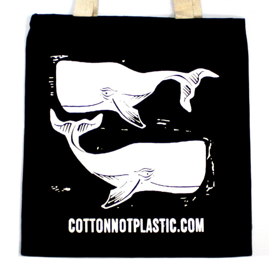 Lrg Black 8oz Cotton Bag 38x42cm - WHALES - WHITE