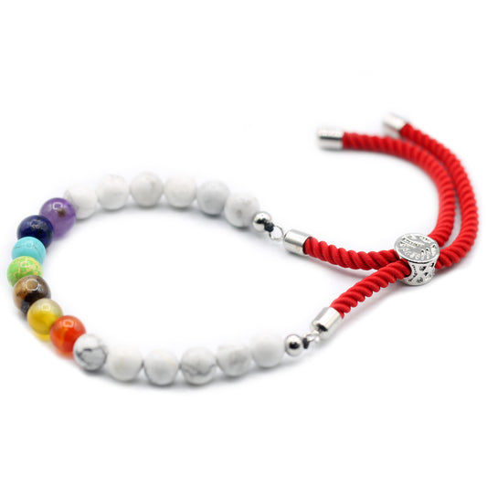 925 Silver Plated Gemstone Royal Red String Bracelet - White Howlite Chakra