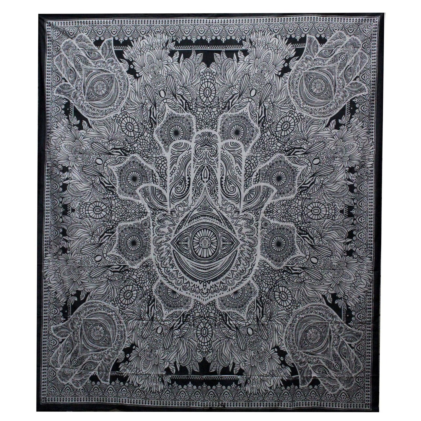 B&W Double Cotton Bedspread + Wall Hanging - Hamsa