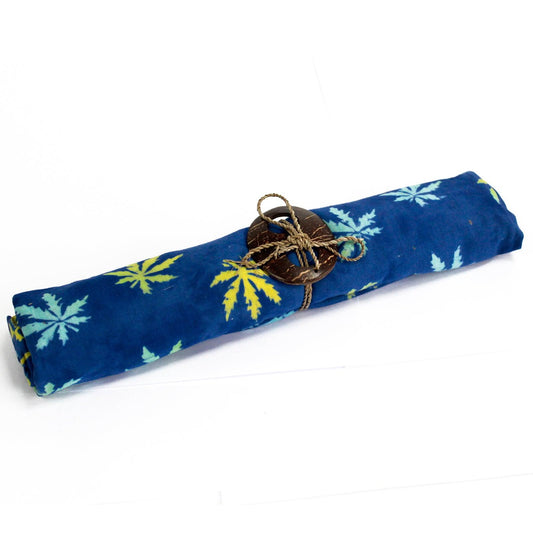 Bali Block Print Sarong - Tropical Leaves - Blue