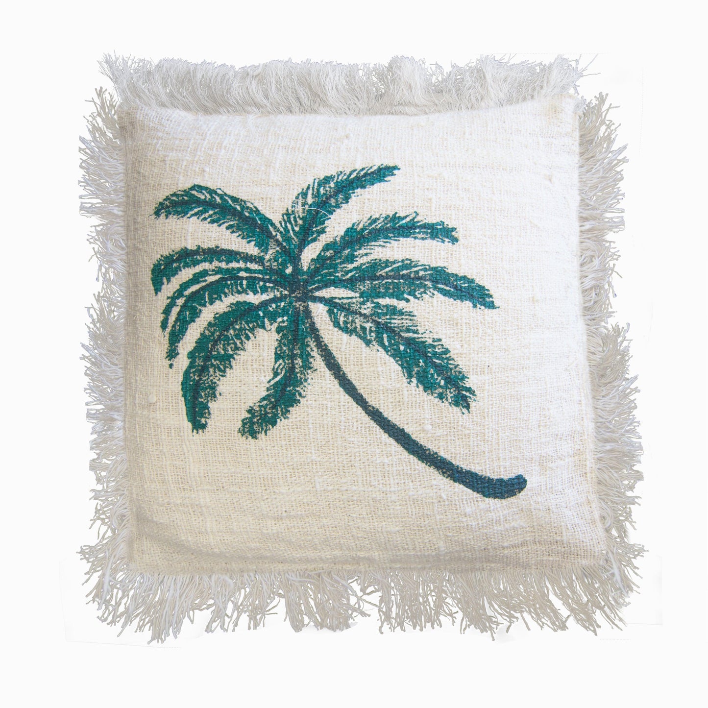 Linen Cushion 45x45cm Palm Tree  with Fringe