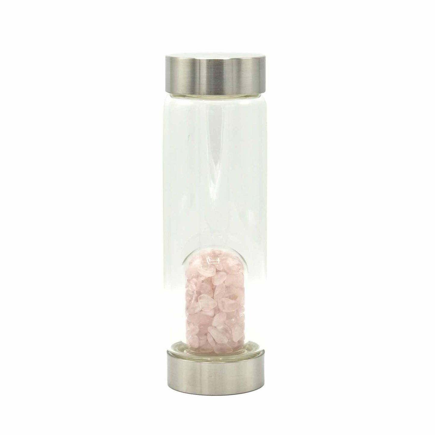 Crystal Infused Glass Water Bottle - Rejuvenating Rose Quartz - Chips