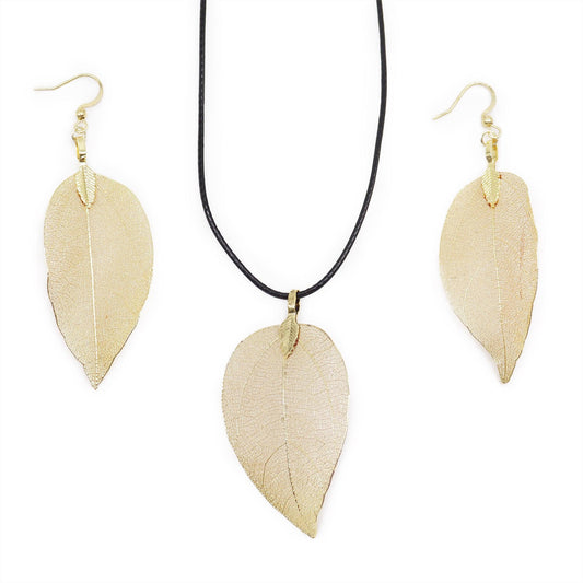 Necklace & Earring Set - Bravery Leaf - Gold