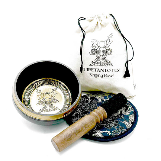 Hand Beaten & Engraved Singing Bowl Gift Set - 14cm - Lotus Flower