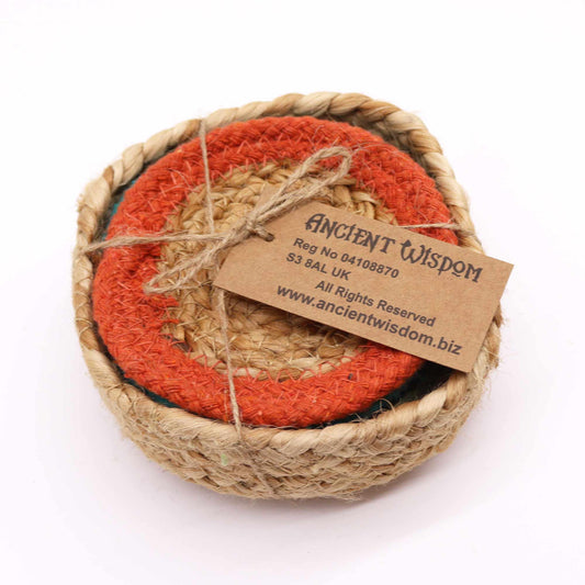 Natural Coaster - Jute & Cotton 10cm  (set of 6) Mixed colours in basket