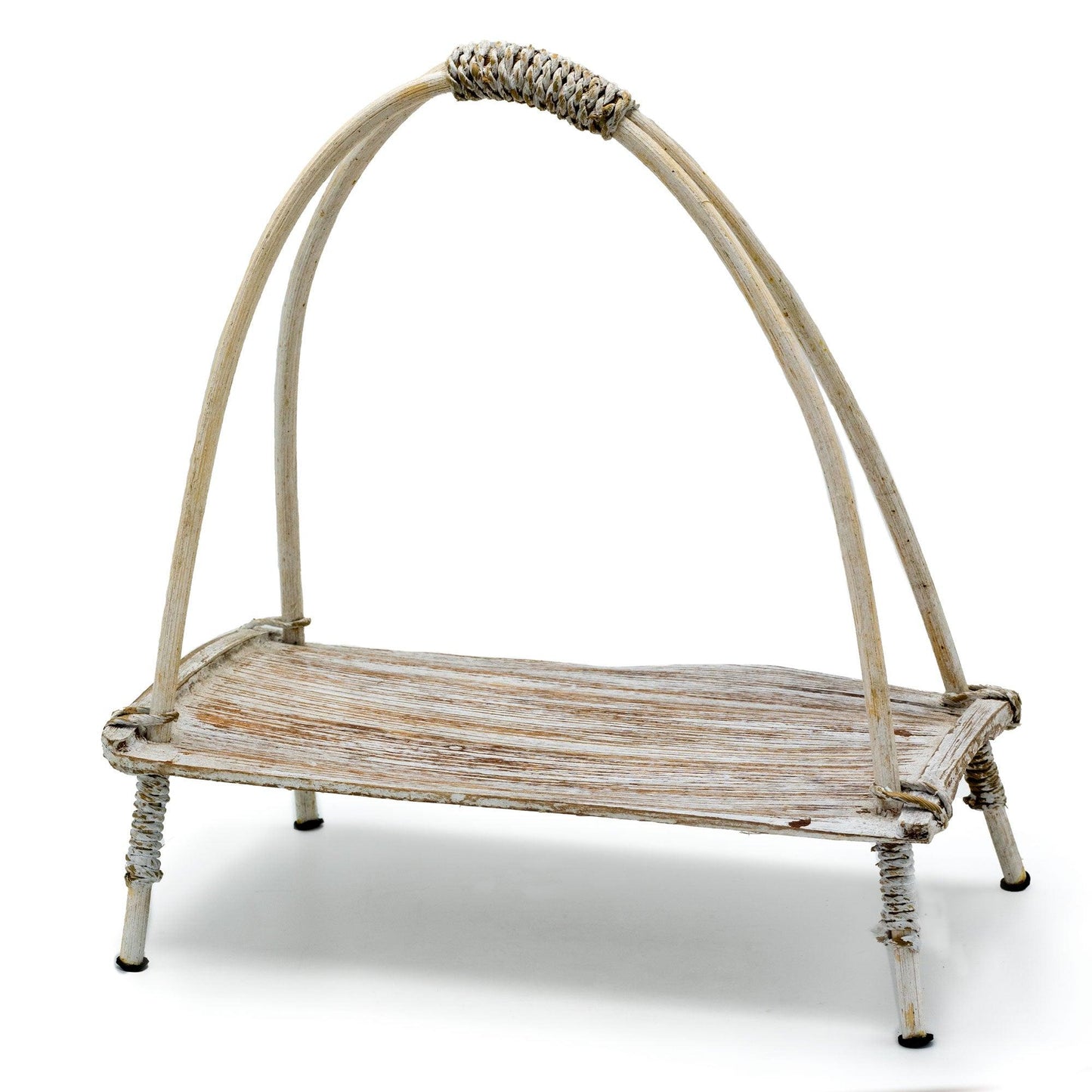 Coconut Leaf Tea Stand - Whitewash