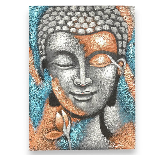 Buddha Painting - Silver & Rose Gold Flower 75x55cm