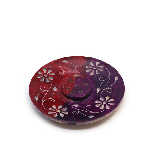 Soapstone Disc Incense Holder - Floral (5 stick holder)