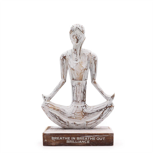 Wooden Yoga Lady - Whitewash - Easy Pose - "Breathe in Breathe out Brilliance"