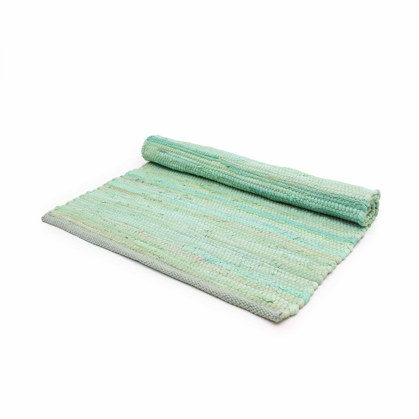 Small Indian Handloom Cotton Rug - Aqua