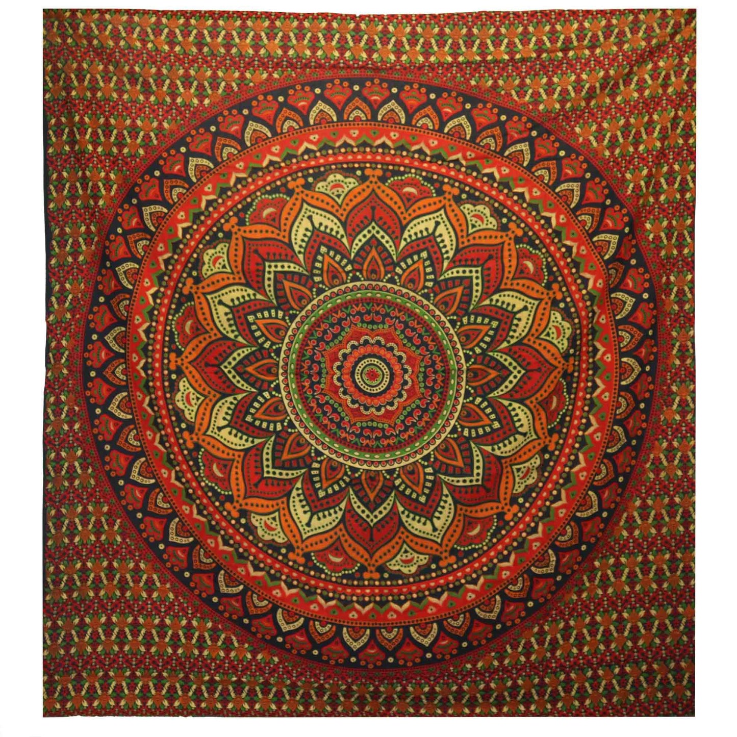 Double Cotton Bedspread + Wall Hanging - Classic Mandala - Green