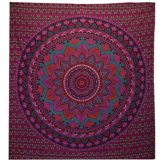 Double Cotton Bedspread + Wall Hanging - Classic Mandala - Purple