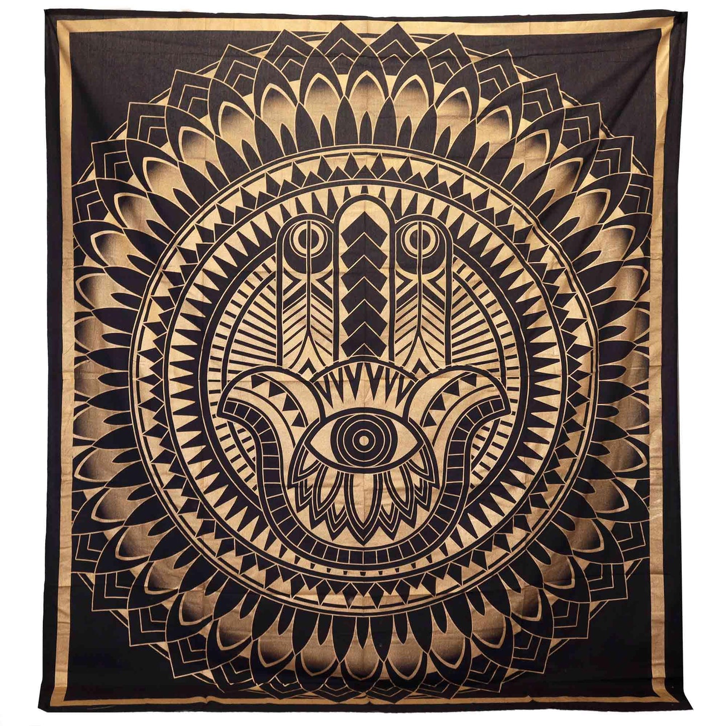 Double Cotton Bedspread + Wall Hanging - Hamsa - Black Gold