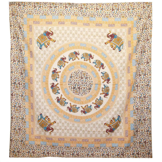 Wall Hanging / Spread - Elephant Mandala - Brown/Orange on Cream