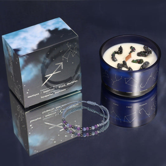 Zodiac Crystal Candle with Gemstone Bracelet - Sagittarius