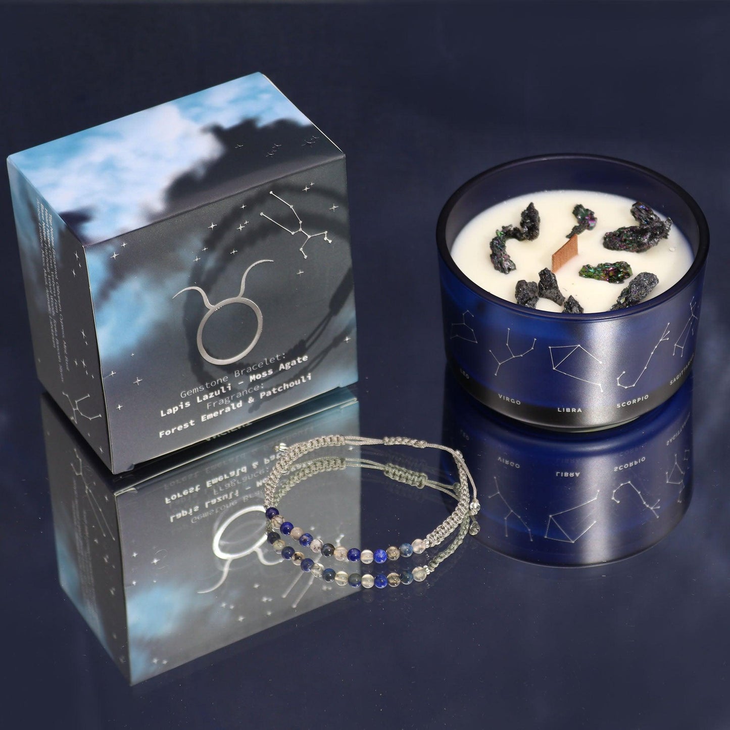 Zodiac Crystal Candle with Gemstone Bracelet - Taurus