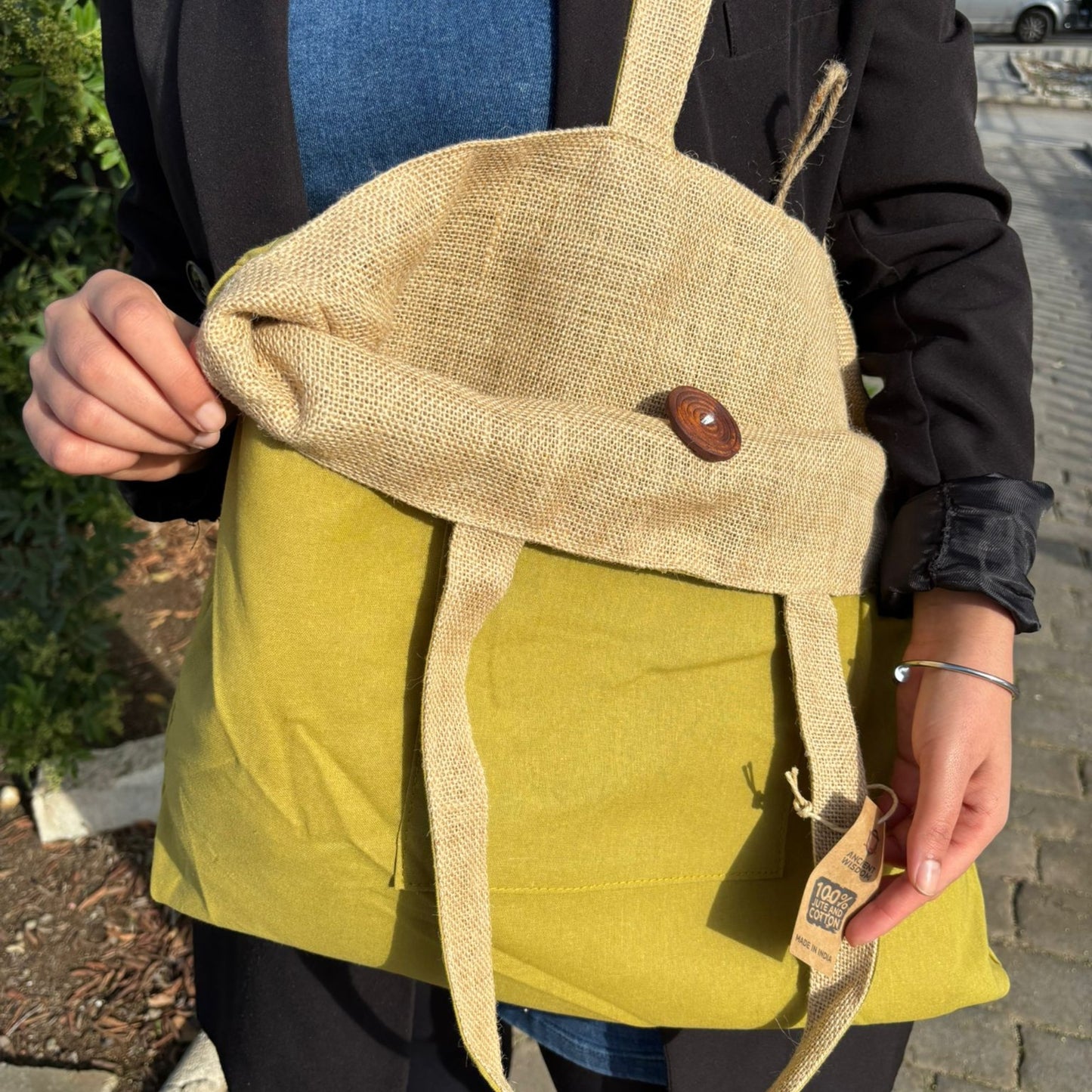 Jute & Cotton Reversible Big Bag - Pistachio