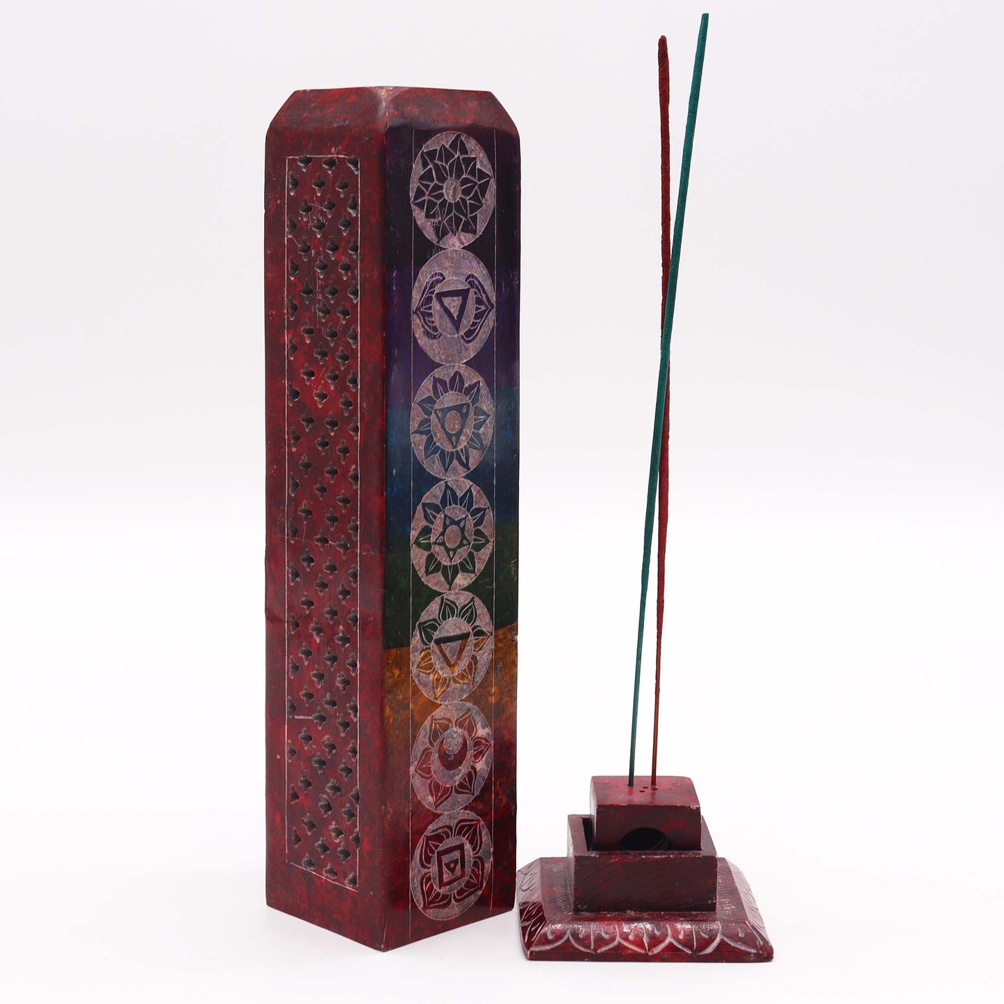 Soapstone Square Tower Incense Holder - 7 Charkras