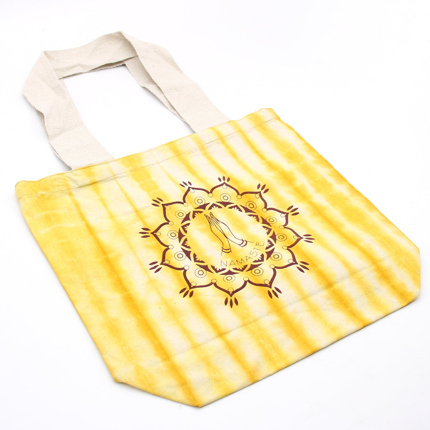 Tye-Dye Cotton Bag (6oz) - 38x42x12cm -  Namaste Hands - Yellow - Natural Handle