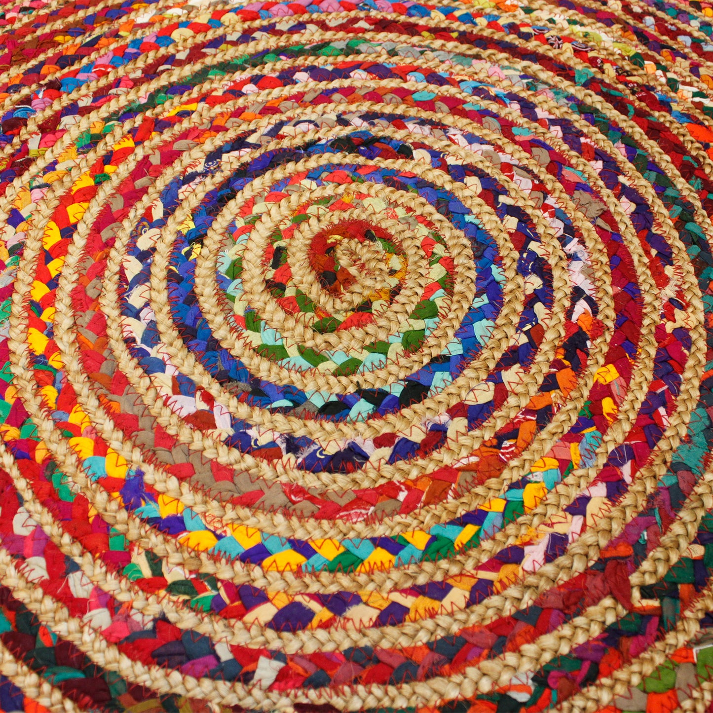 Round Jute and Recycled Cotton Rug - 90 cm